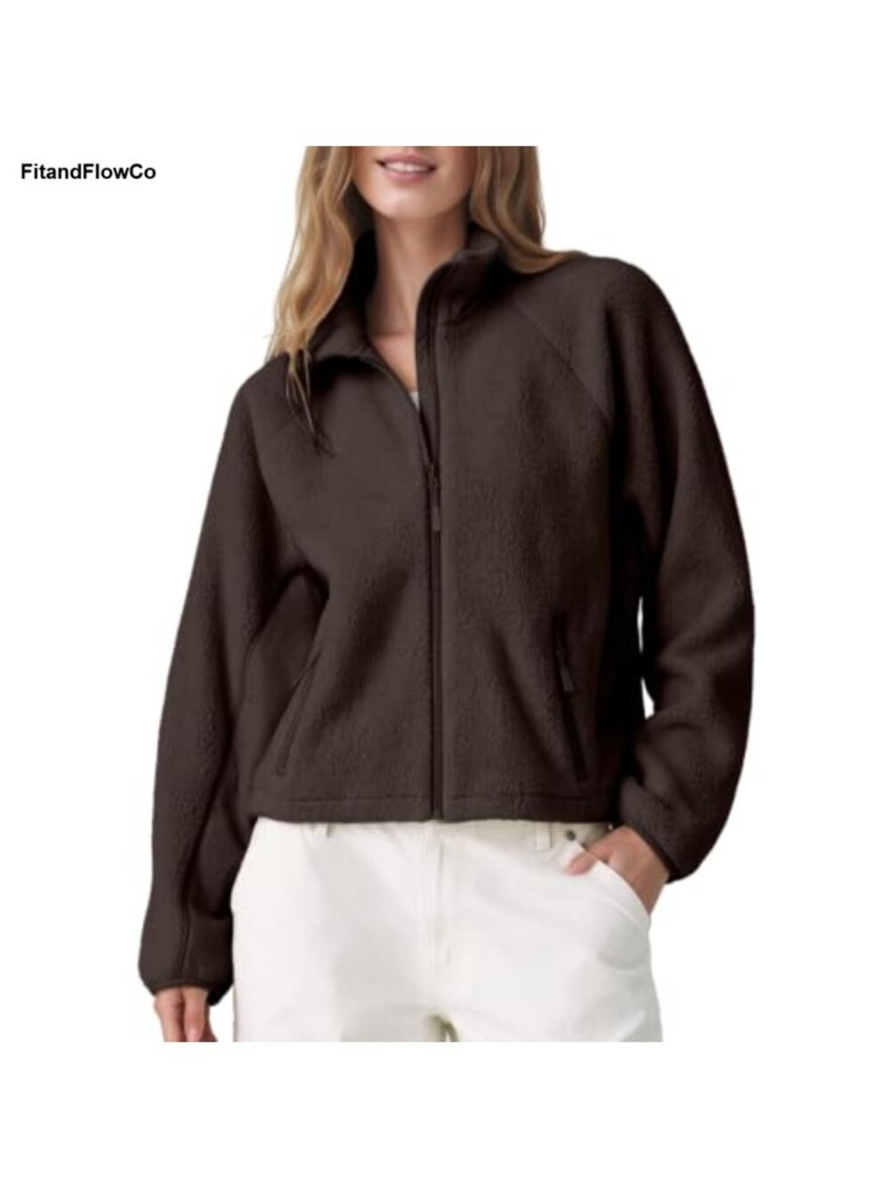 Sherpa Fleece Zip Up Cropped Jacket Warm Winter Coat